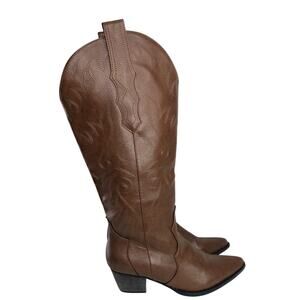 Brown Pointy Toe Embroidered Western Knee High Festival  Cowgirl Boots 11
